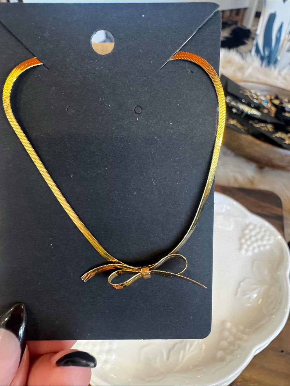 Gold Bow Accent Ribbon Necklace - Women Jewelry